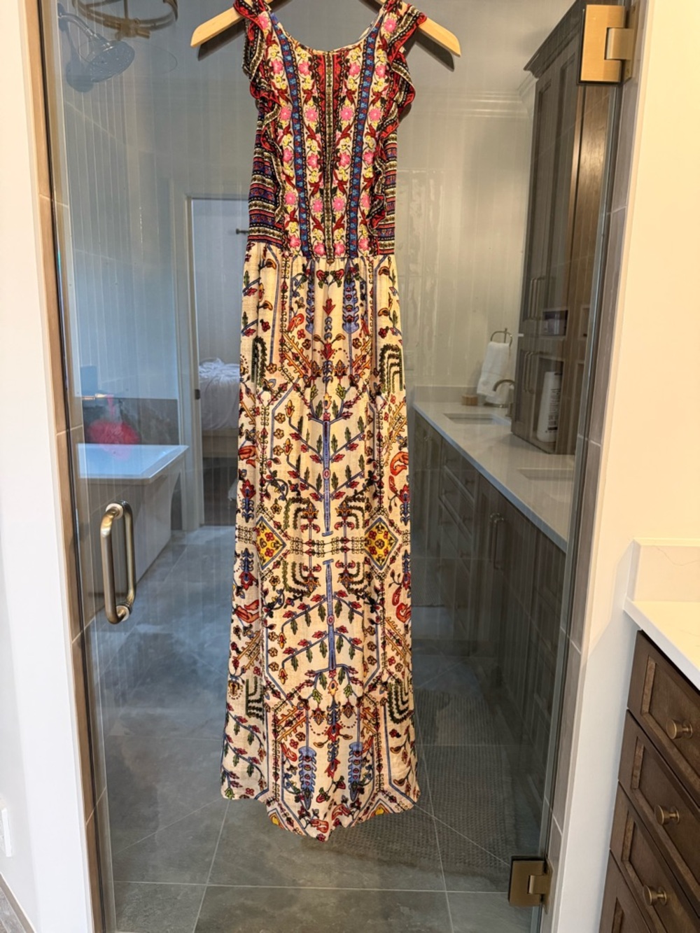 Anthropologie Bohemian Floral Embroidered Maxi Dress Multicolor